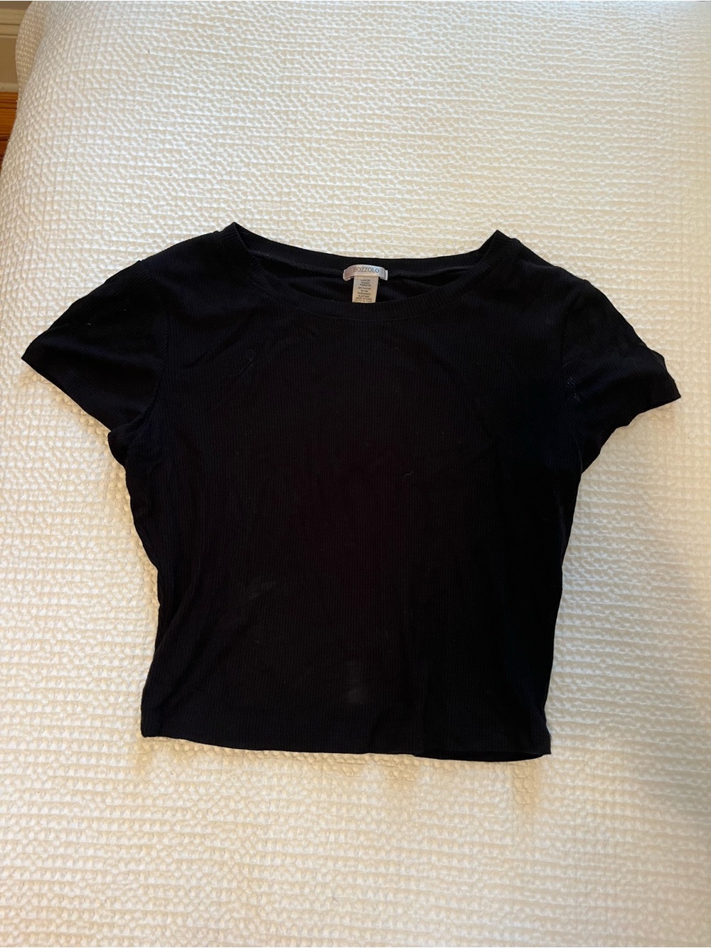 Bozzolo Black Ribbed Short Sleeve Tee